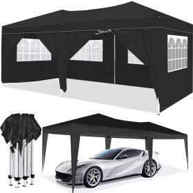 10'x20' EZ Pop Up Canopy Outdoor Portable Party Folding Tent with 6 Removable Sidewalls + Carry Bag + 4pcs Weight Bag (Color: black)